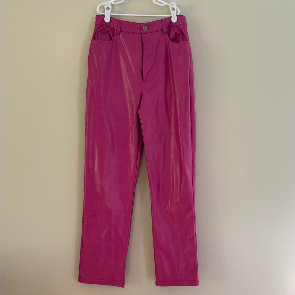 BuddyLove Travolta Pink High Waisted Faux Leather Straight Leg Pants